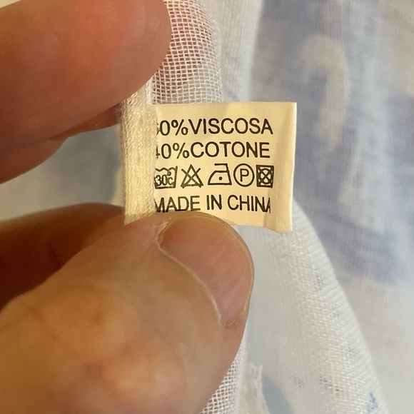 Women’s Scarf One Size White Blue Cotton Italy With Love Novelty Print - Picture 6 of 10